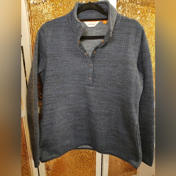 Orvis Fleece Lined Pullover 1/4 Button Navy Large New without Tags - Picture 2 of 16
